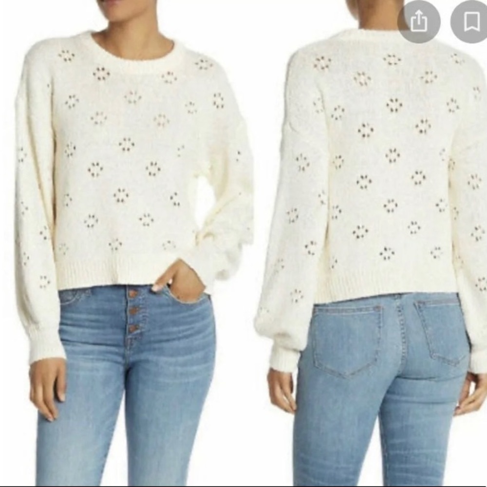 Madewell Ivory Floral Pointelle Sweater XS
